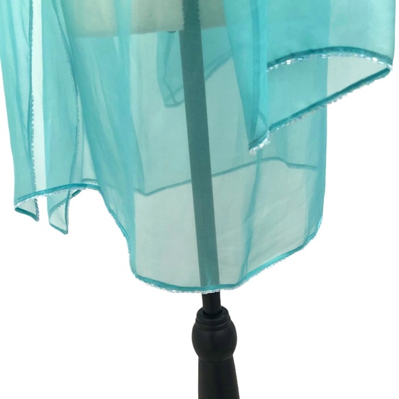 SHAMASK BEADED TURQUIOSE BLUE SILK ORGANZA OPEN JACKET - Picture 10 of 13